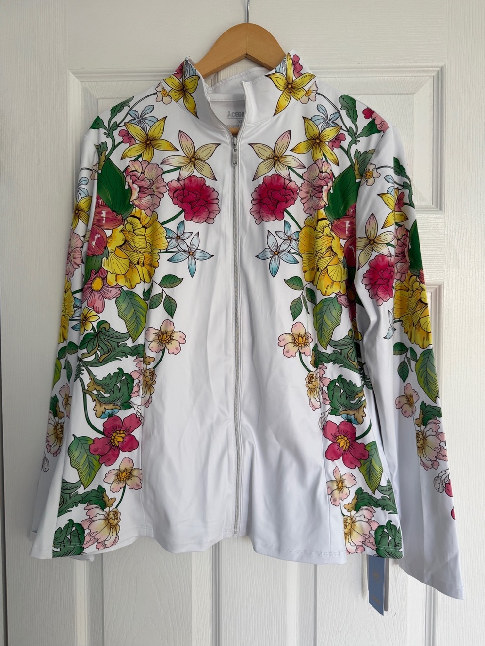 White Floral Zip Golf Jacket - Floral Print